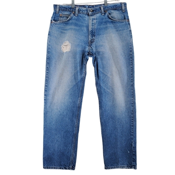 Vtg Levis Blue Jeans 506 Mens 38x30 Distressed Hi Rise Tapered Leg USA (36x30) - Picture 13 of 14